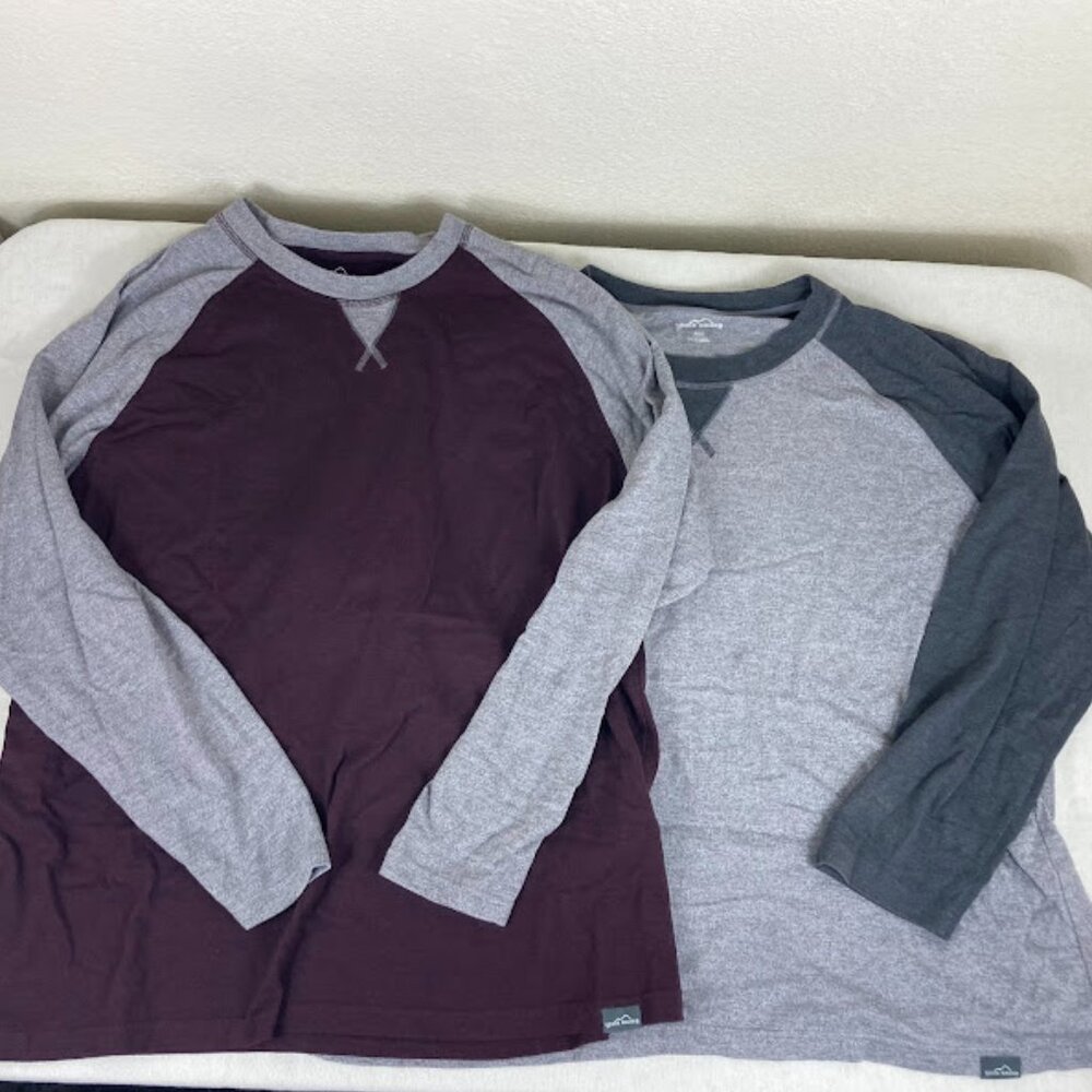 Eddie Bauer Men’s XXL Raglan Long Sleeve Shirts Lot 2 Burgundy Gray